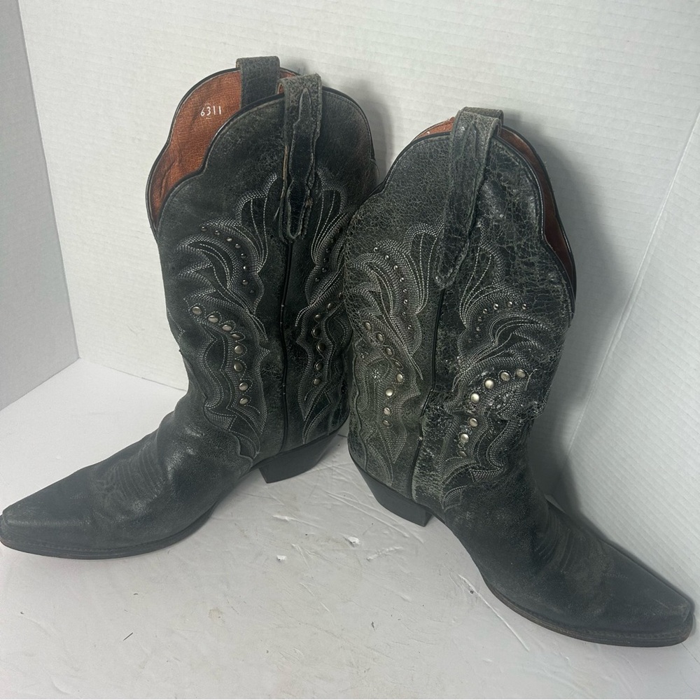 VTG Dan Post Western Country Cowgirl Women's Leather Studded Gray  Western Boots - Picture 4 of 8